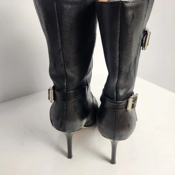 Jimmy Choo Women's Distressed Front Zip Black Leather Boots Size 37.5 (6.5-7) - Picture 4 of 14